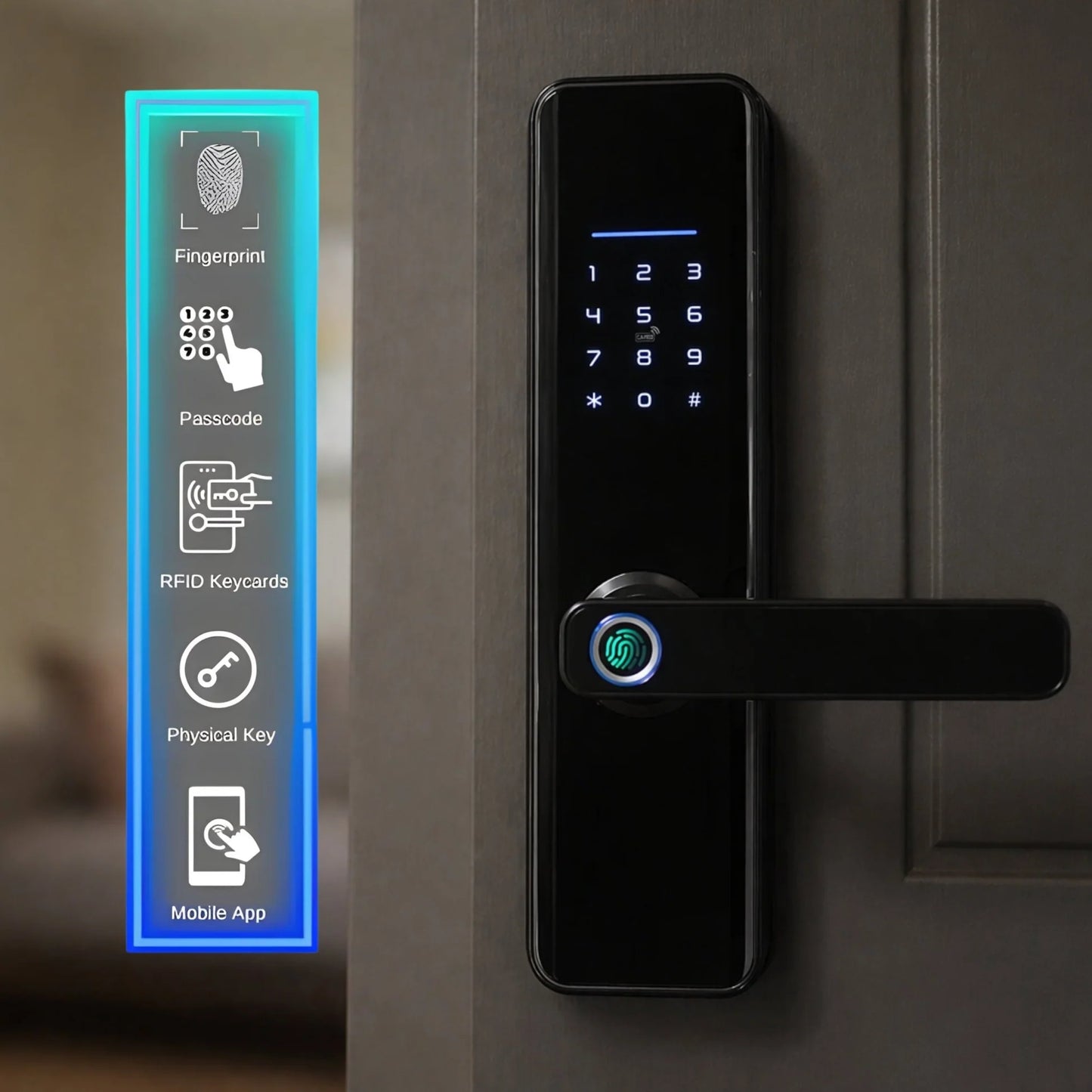 Hi-Smart Fingerprint Smart Door Lock – Biometric Digital Lock with App, RFID Card & Password Access