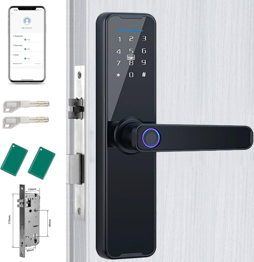Hi-Smart Fingerprint Smart Door Lock – Biometric Digital Lock with App, RFID Card & Password Access