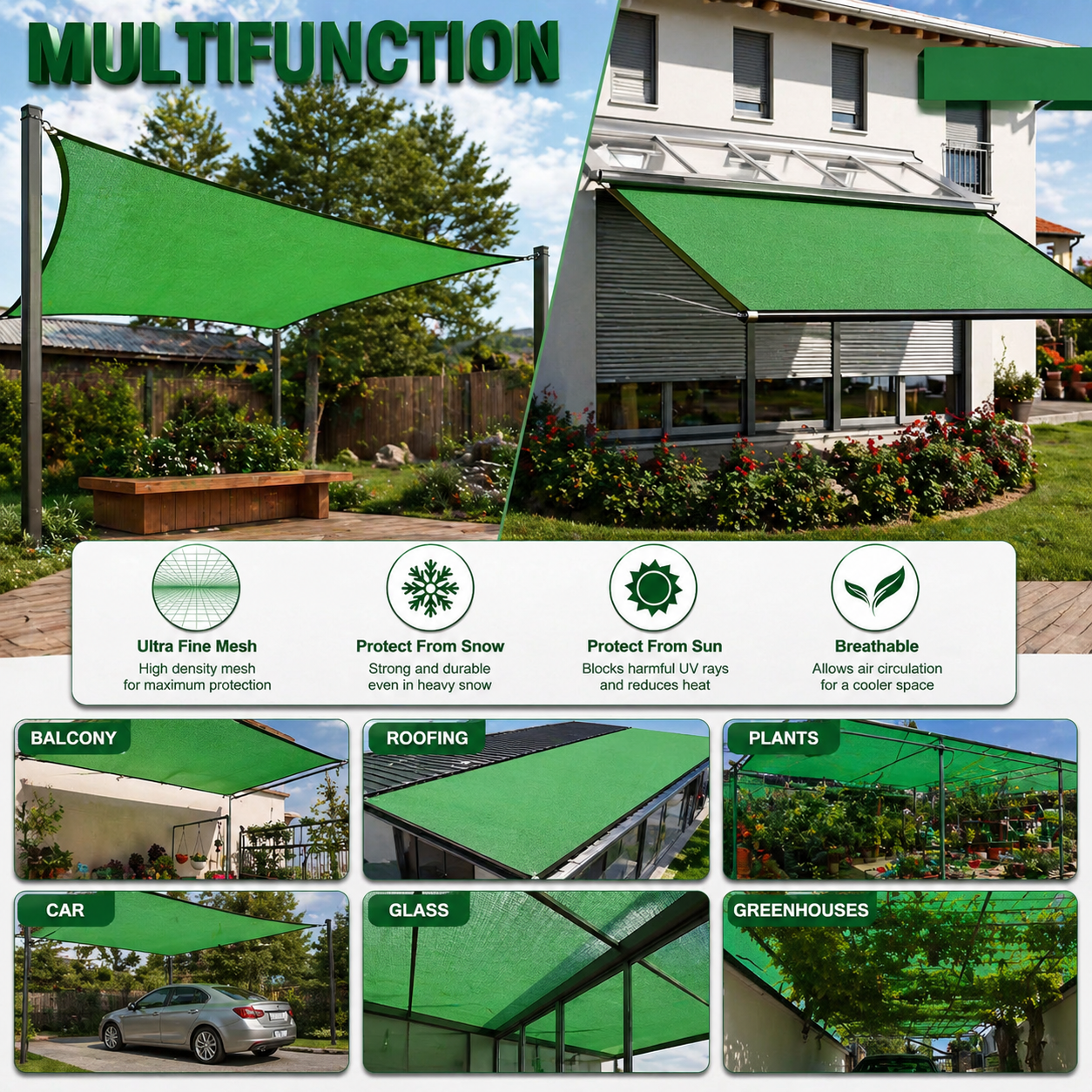 Green Shade Net for Plants & Balcony – UV Protection Sun Shade