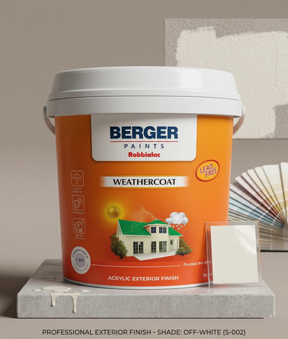 Berger Robbialac Weathercoat – Premium Acrylic Exterior Finish | Superior Weather Protection, UV Resistance & High Color Retention (4 Litres)