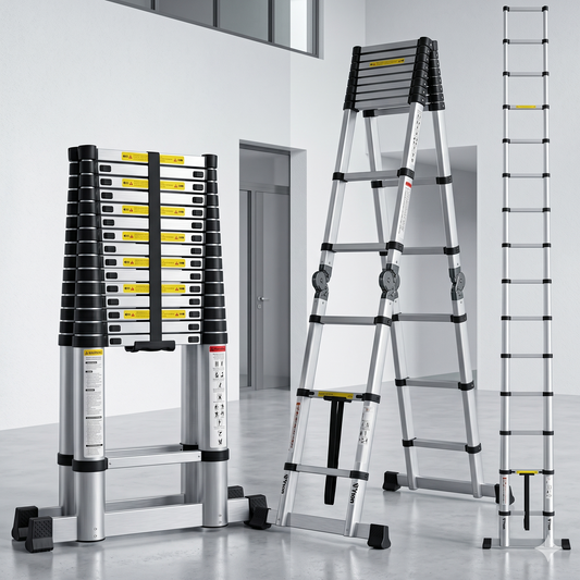 Adjustable Ladder - Heavy-Duty Telescopic Aluminium Extension Ladder with Portable Design