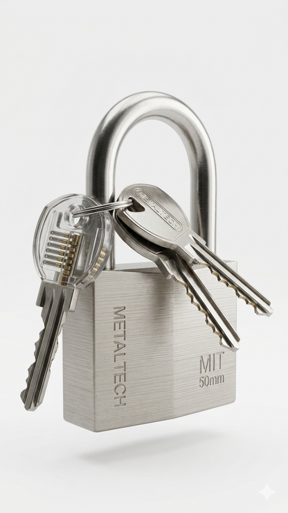 Metaltech 50mm Heavy-Duty Hardened Steel Padlock – High-Security Anti-Theft Lock with 3 Precision Keys