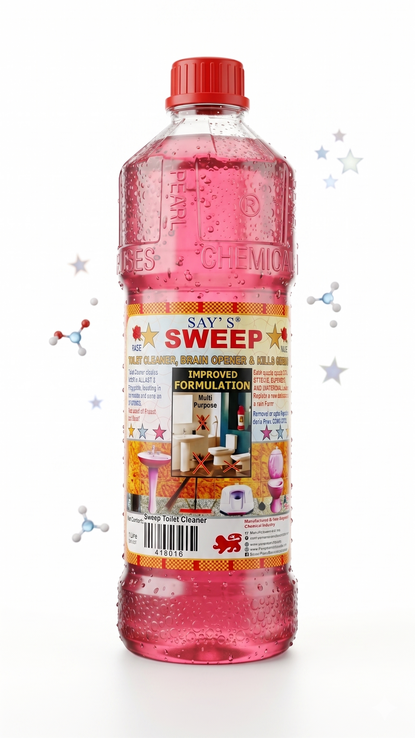 SAY’S SWEEP Multi-Purpose Toilet Cleaner, Drain Opener & Germ Killer – Improved Formulation (Rose Fragrance)