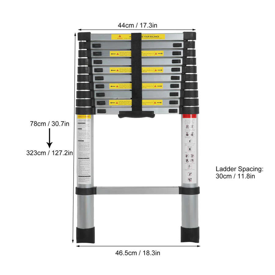 Adjustable Ladder - Heavy-Duty Telescopic Aluminium Extension Ladder with Portable Design